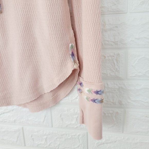 Nwt FREE PEOPLE Rainbow Thermal Henley Top | Pink | Size- XS - Picture 9 of 12